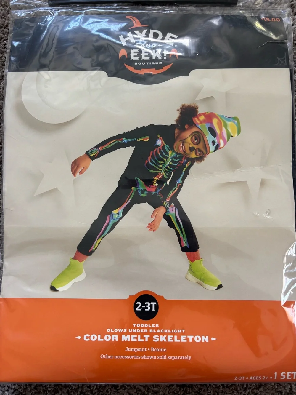 Hyde & EEK Boutique Color Melt Skeleton Toddler Costume 2T-3T Glows Under Blackl